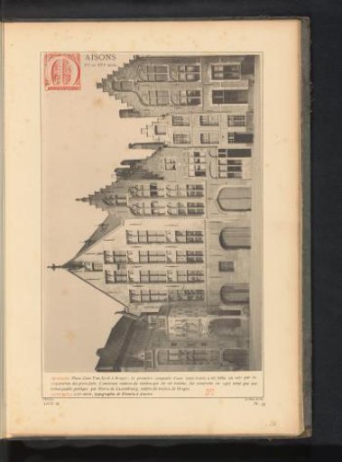View of a row of houses on the Jan van Eyckplein in Bruges, Belgium