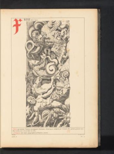 Reproduction of a print of Neptune and various mythical animals by Cornelis Bos