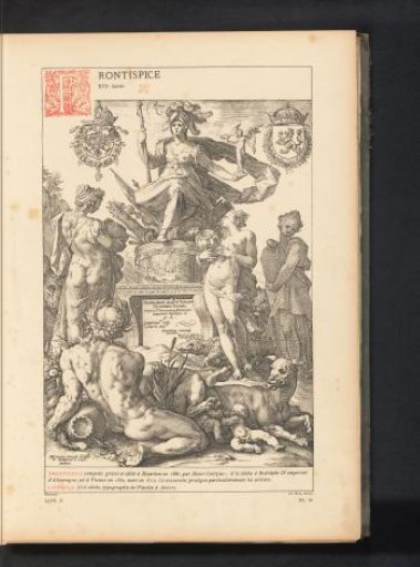 Reproduction of a title page with half-naked women