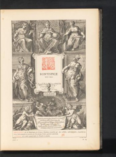 Reproduction of a title page with crowned women and two putti by Dominicus Custos