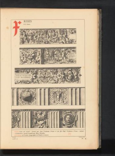 Reproduction of five prints of friezes with grotesque ornaments by Hendrick Hondius