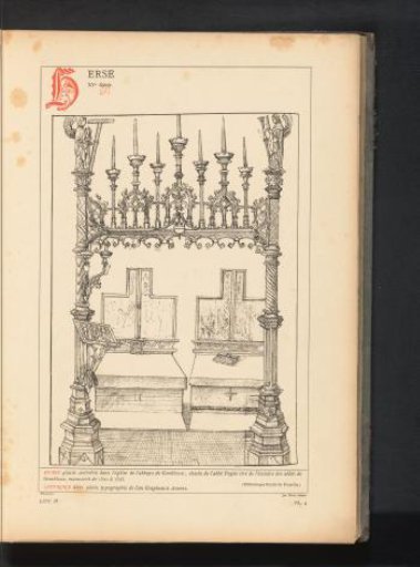 Reproduction of a print of a choir screen in the abbey of Gembloux, drawn by Abbot Antoine Papin