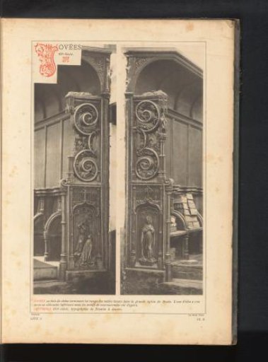 Decorated oak side panels of a choir stall in the Grote Kerk in Breda