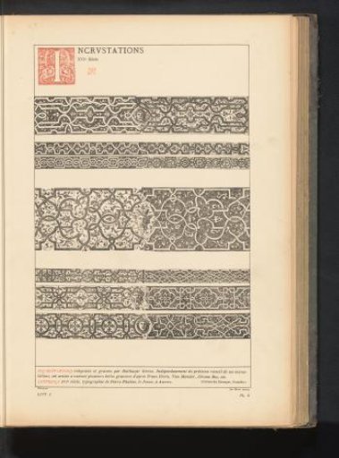 Reproduction of a print of seven woodcut decorations by Balthazar van den Bos