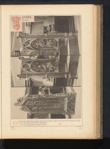 Three decorated oak side panels of church pews in the Grote Kerk of Breda