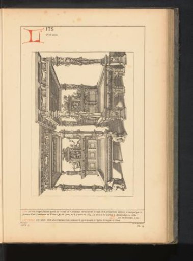 Reproduction of a print of two decorated beds, designed by Paul Vredeman de Vries