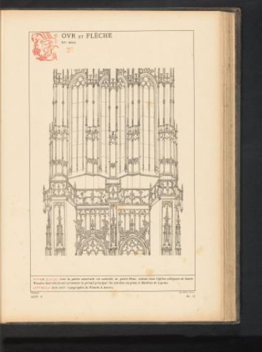 Reproduction of a print of the windows and towers of the St. Waltrudis Church in Bergen