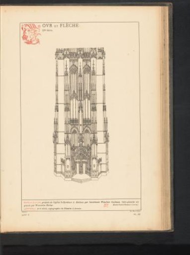 Reproduction of a print of the tower of the St. Rumbold's Cathedral in Mechelen by Wenceslaus Hollar