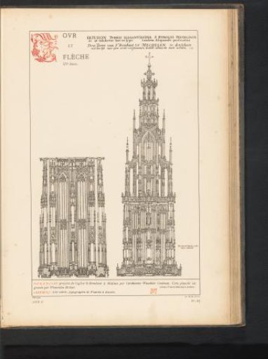 Reproduction of a print of the tower and spire of the St. Rumbold's Cathedral in Mechelen by Wenceslaus Hollar