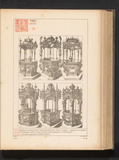 Reproduction of a print of decorated wells after designs by Hans Vredeman de Vries