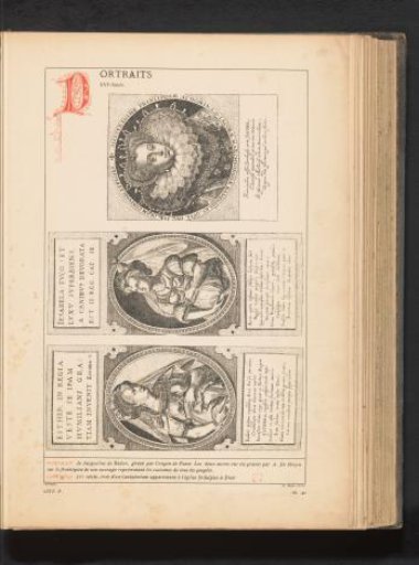 Reproduction of three prints; portrait of Jacoba of Baden by Crispijn van de Passe I and two portraits by A. de Bruyn