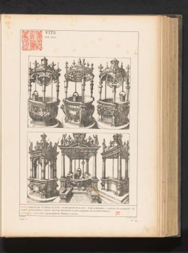 Reproduction of a print of decorated wells after a design by Hans Vredeman de Vries
