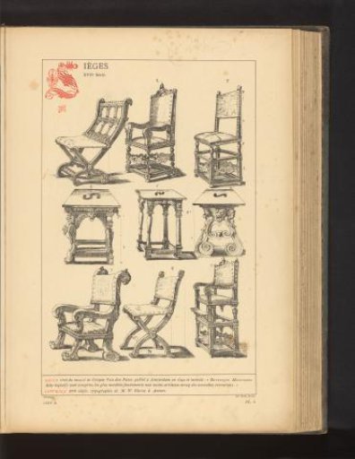 Reproduction of a print with designs for six chairs and three stools by Crispijn van de Passe (II)