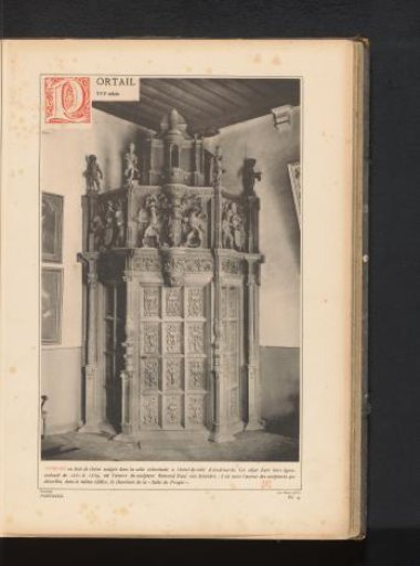 Decorated oak door in the town hall of Oudenaarde, Belgium