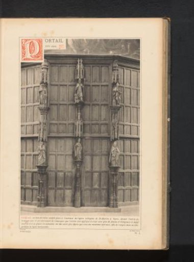 Decorated oak doors in the St. Martin's Church in Ypres, Belgium
