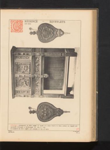 Oak sideboard and two bellows