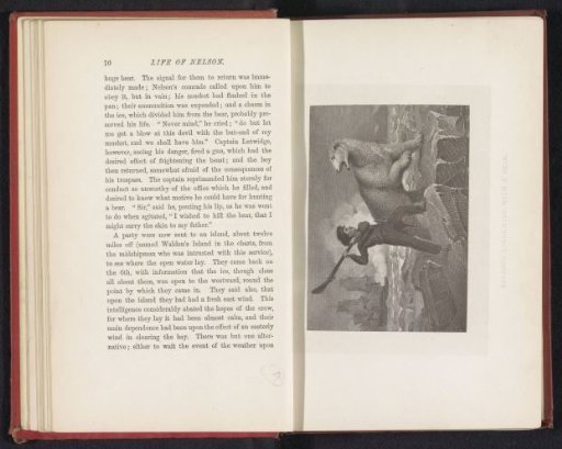 Photographic reproduction of a print of Horatio Nelson fighting a polar bear