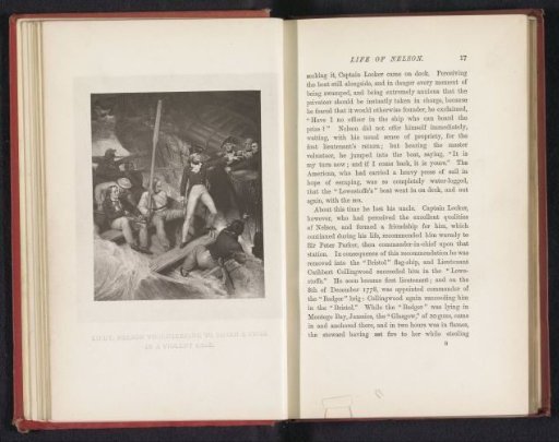 Photographic reproduction of a print of Horatio Nelson helping people in a storm at sea