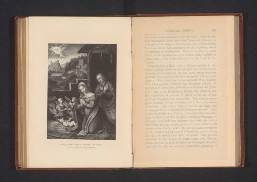 Photographic reproduction of a print after a painting of the Holy Family in the stable by possibly Bernardino Luini