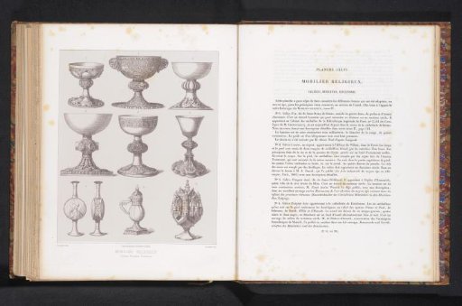 Reproduction of a design with chalices, burettes, and a thurible