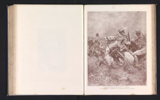 Photographic reproduction of a painting, representing soldiers on horseback