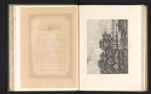 Photographic reproduction of a print depicting a lake with a fishing boat
