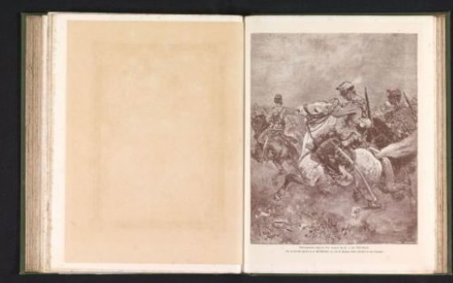 Photographic reproduction of a painting, depicting soldiers on horseback