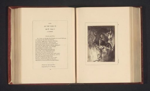 Photographic reproduction of an engraving after a painting by Raphael West, depicting a scene from As You Like It by William Shakespeare