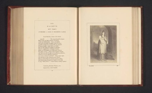 Photographic reproduction of a print after a painting by Richard Westall, depicting a scene from Macbeth by William Shakespeare