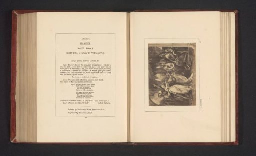 Photographic reproduction of a print after a painting by Benjamin West, depicting a scene from Hamlet by William Shakespeare