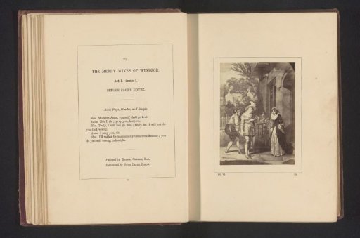 Photographic reproduction of a print after a painting by Robert Smirke, depicting a scene from The Merry Wives of Windsor by William Shakespeare