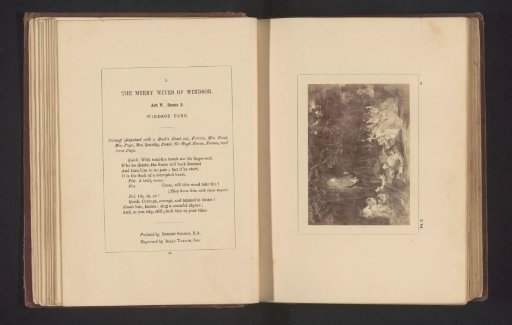 Photographic reproduction of a print after a painting by Robert Smirke, depicting a scene from The Merry Wives of Windsor by William Shakespeare