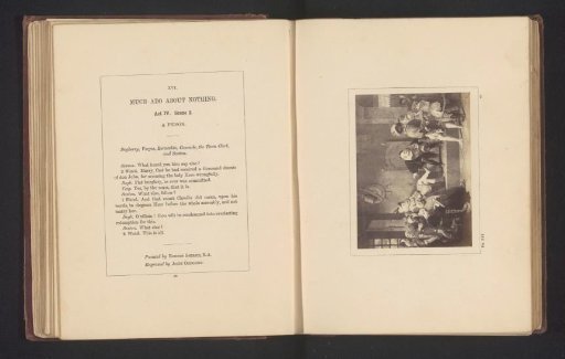 Photographic reproduction of a print after a painting by Robert Smirke, depicting a scene from Much Ado About Nothing by William Shakespeare