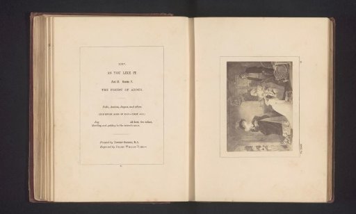 Photographic reproduction of a print after a painting by Robert Smirke, depicting a scene from As You Like It by William Shakespeare