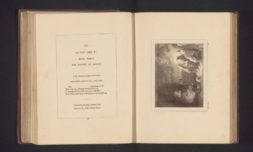 Photographic reproduction of a print after a painting by Robert Smirke, depicting a scene from As You Like It by William Shakespeare