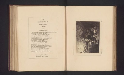 Photographic reproduction of a print after a painting by Raphael West, depicting a scene from As You Like It by William Shakespeare
