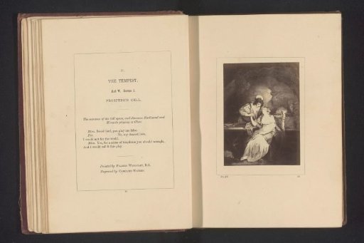 Photographic reproduction of a print after a painting by Francis Wheatley, depicting a scene from The Tempest by William Shakespeare