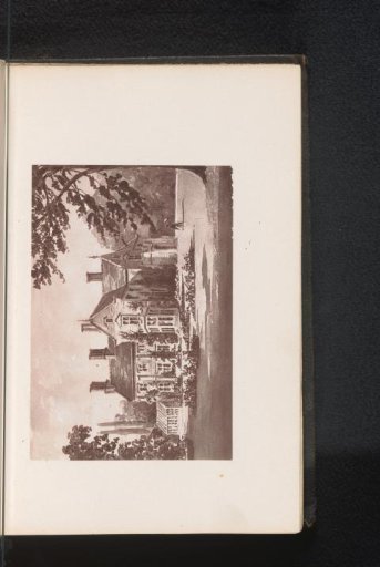 Photographic reproduction of a painting, representing a view of the parsonage at Hodnet