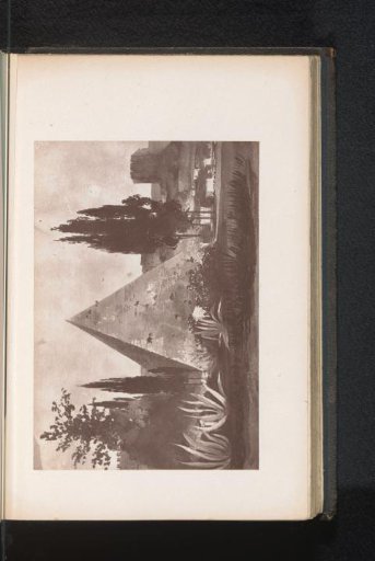 Photographic reproduction of a painting, depicting a view of the grave of Augustus William Hare at the foot of the Pyramid of Cestius in Rome