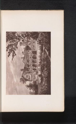 Photographic reproduction of a painting, depicting a view of Alderley Rectory in Cheshire