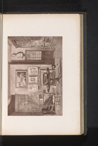 Photographic reproduction of a painting, depicting an interior of a library in the rectory at Herstmonceux