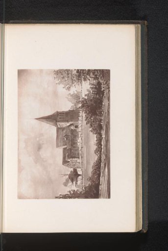 Photographic reproduction of a painting, depicting a view of All Saints Church at Herstmonceux
