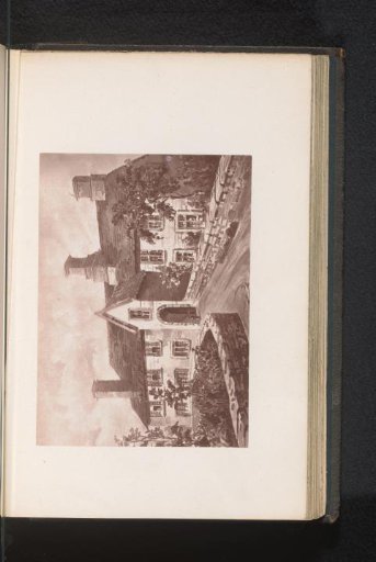 Photographic reproduction of a painting depicting a view of the front of Court Farm at Abbotskerswell