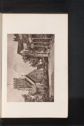 Photographic reproduction of a painting, depicting a view of the parsonage and Saint Mary's Church in Nether Alderley