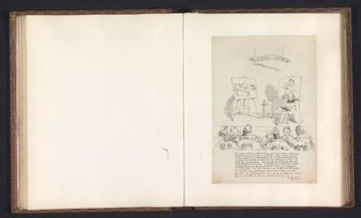 Photographic reproduction of a drawing depicting Professor Conington lecturing on cattle plague