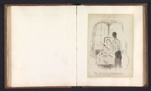 Photographic reproduction of a drawing depicting Reverend Burgon before a mirror