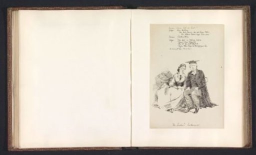Photographic reproduction of a drawing depicting Reverend W. C. Sidgwick beside a female student