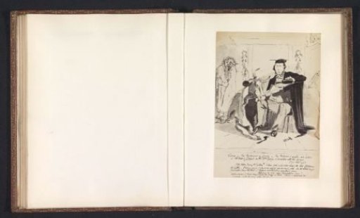 Photographic reproduction of a drawing depicting Professor Conington offering a drink to a cow