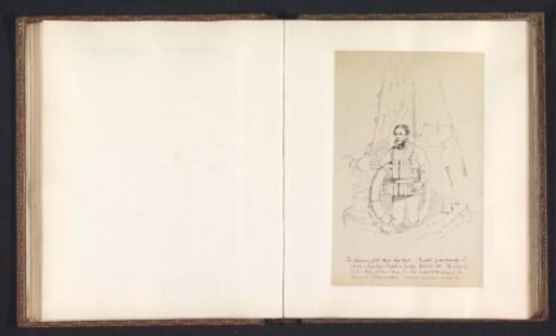 Photographic reproduction of a drawing depicting a helmsman on the University of Oxford lifeboat
