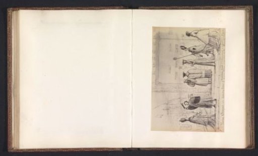 Photographic reproduction of a drawing depicting a shopping street in Oxford with the Pope